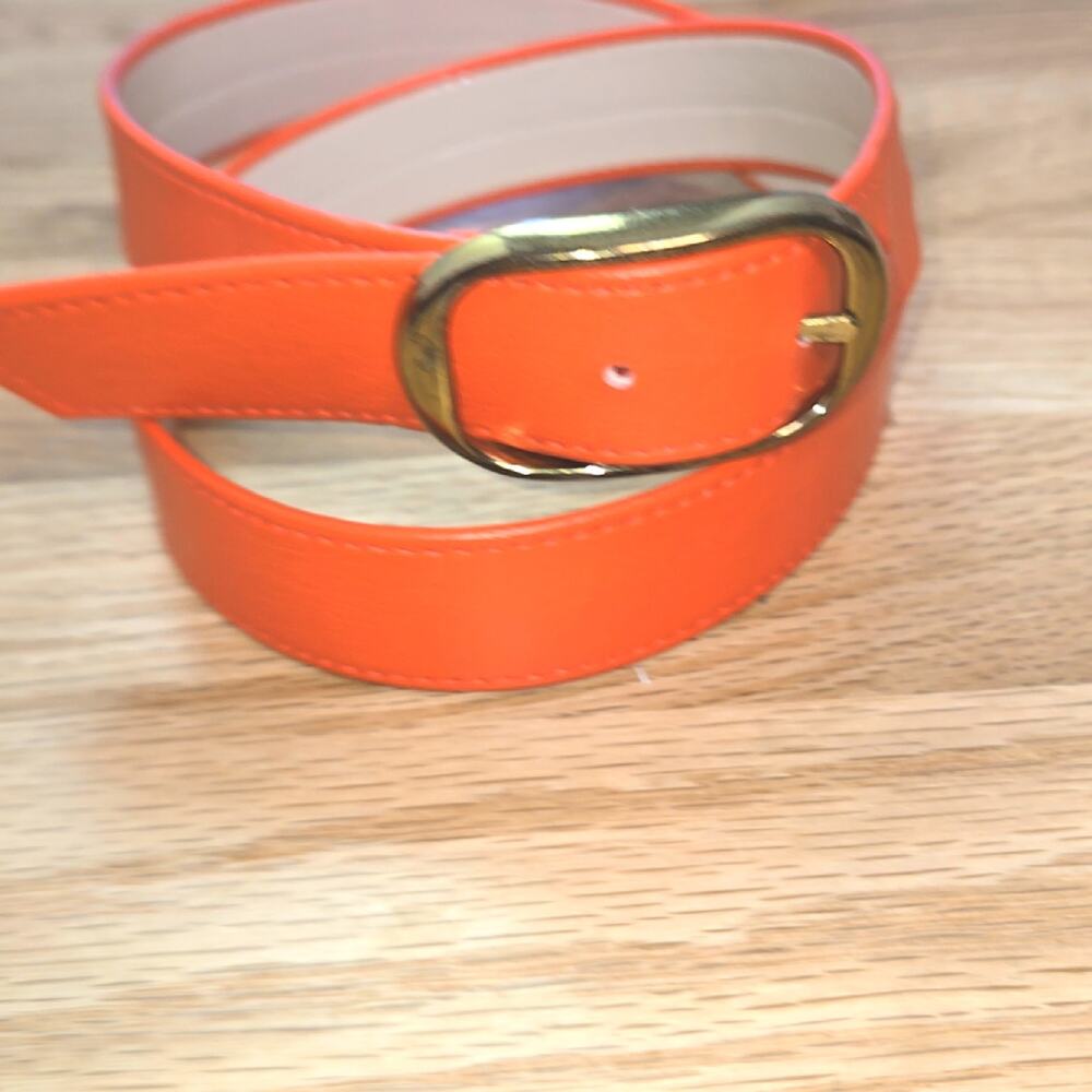 Vintage Red Thin Faux Leather Belt Gold Toned Buckle size S/M